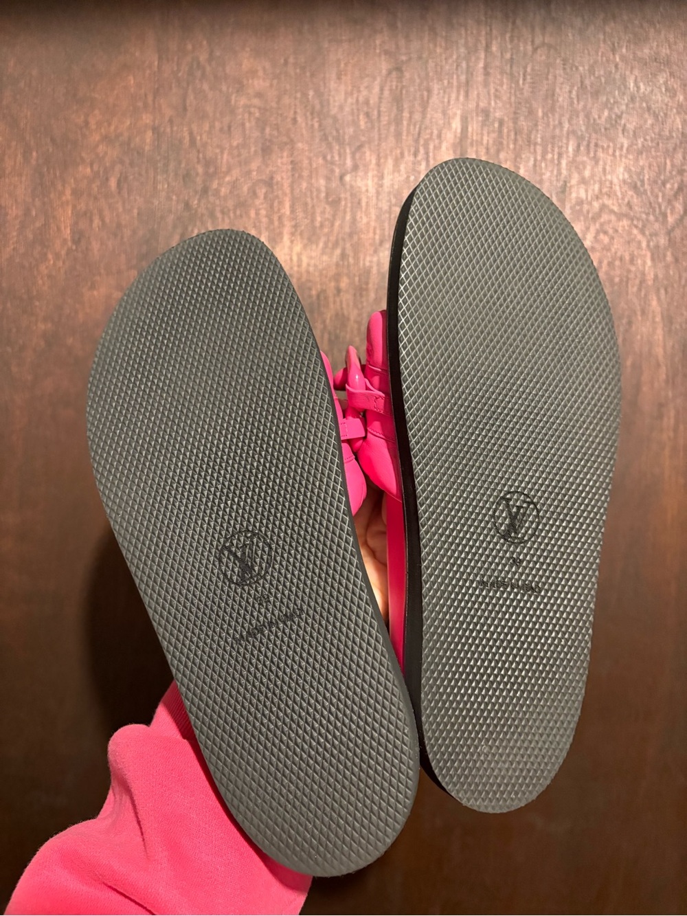 Louis Vuitton Hot Pink Leather Chain Slide Sandals - Picture 7 of 8